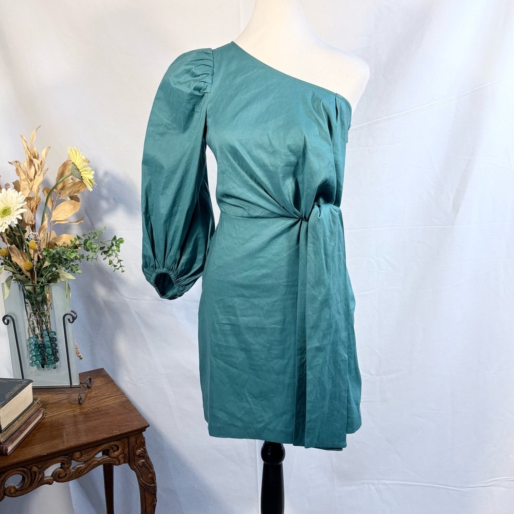 Ted Baker Lauica One Shoulder Linen Blend Mini Dress Turquoise Sz 0 US 2 🧡 - Picture 2 of 12